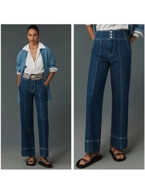 PILCRO Anthropologie Seamed High Waist Wide Leg Jeans Size 28